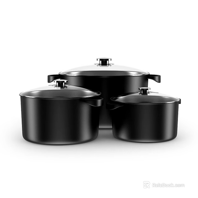 Black Cooking Pots Set With Lids For Kitchen Household Cooking 3d model 