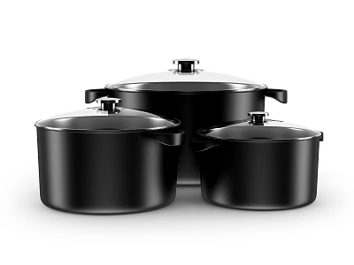 Black Cooking Pots Set With Lids For Kitchen Household Cooking 3d model