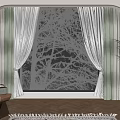 Green And White Curtains For Arched Window With Trees Outside Indoor Wooden Floor