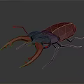Low Poly Beetle With Red And Black Body And Large Red Pincers On Gray Background