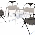 Modern Dining Table and Chair Set with Glass Top Black Frame and Grey Cushion Chairs