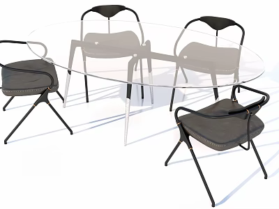 Modern Dining Table and Chair Set with Glass Top Black Frame and Grey Cushion Chairs 3d model