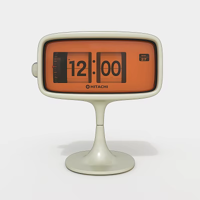 Hitachi Digital Clock With Orange Display White Stand Base And 1200 Time 3d model