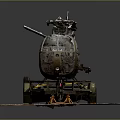 Military Helicopter Model Mounted On Trailer On Sand Ground With Equipment