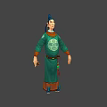 Traditional Male Character In Green Robe With Dragon Pattern Cuff Decoration And Hair Ornament
