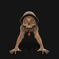 Creepy Skeleton Creature Wearing Old Hat In Crawling Posture With Red Tongue