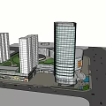 Modern Commercial Complex With High Rise Buildings Retail Mall And Billboard