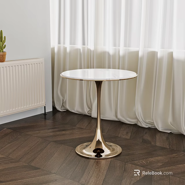 Elegant Round Side Table With Marble Top And Gold Base In Modern Living Room 3d model 