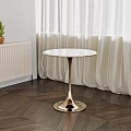 Elegant Round Side Table With Marble Top And Gold Base In Modern Living Room