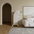 White Unique Design Chest of Drawers with Tray and Small Plant in Living Room