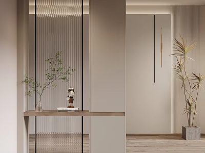 Modern Entryway Hallway Interior Design With Wooden Console Table And Green Plant Decor 3d model
