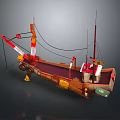 Wooden Boat 3D Model with Red Brown Details Masts and Decorative Ropes