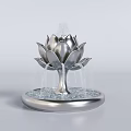 Silver Decorative Lotus Shaped Water Fountain With Circular Base And Flowing Water