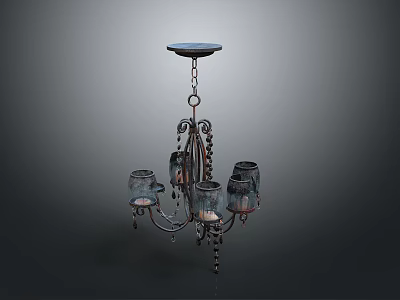 Vintage Metal Chandelier With Decorative Chains And Multiple Glass Candle Holders 3d model