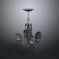 Vintage Metal Chandelier With Decorative Chains And Multiple Glass Candle Holders