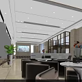 Modern Rural Commercial Bank Interior Lobby With Service Counter Seating Area And Plants