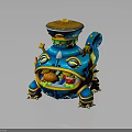 Blue Decorative Storage Device With 3D Model Eye Mouth Details And Items Inside