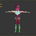 Game Movie Character in Red White Outfit with Brown Short Hair Arms Outstretched Standing