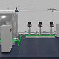 Industrial Plant Featuring Silver Water Tanks White Cabinets Metal Pipes Black Pumps Blue Tiled Floor