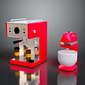 Red Coffee Maker And Blender With Cups As Modern Home Kitchen Electronic Appliances