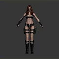 3D Female Character Model With Red Long Hair Black Bikini Top And Boots