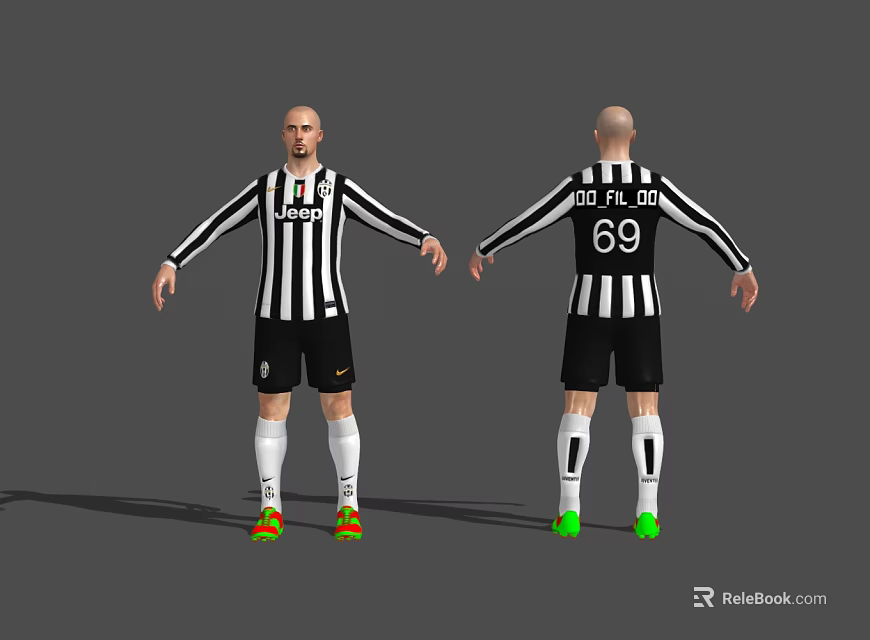 Man Wearing Black White Striped Jersey JUV PLAYER 69 Front And Back View 3d model 