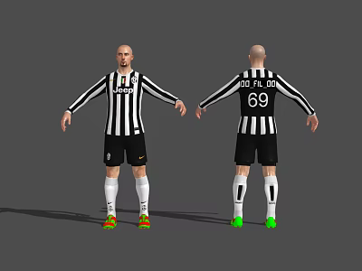 Man Wearing Black White Striped Jersey JUV PLAYER 69 Front And Back View 3d model