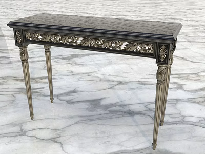 Elegant Classic Vanity Table With Black Marble Top And Ornate Golden Legs 3d model
