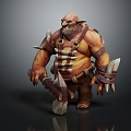 Muscular Orc Warrior Character With Bone Decorated Armor Tusked Face And Axe Weapon