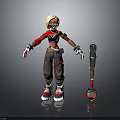 Futuristic Cyberpunk Female Character With Red Black Outfit And Robotic Creature Companion