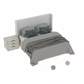 Modern Double Bed With Gray Bedding Blue Patterned Pillows White Headboard And Nightstands 3d model