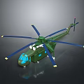 Green Helicopter Model With Blue Rotors And Yellow Tips Detailed Design