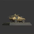 Detailed Tan Functional Vehicle Model with Mounted Weapons and Display Base 3d model