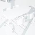 Modern Office Desk With White Tabletop Metal Frame And Four Black Chairs