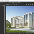 Aerial View Planning Of Modern Multi Story Building With Landscaping Pedestrians And Vehicles