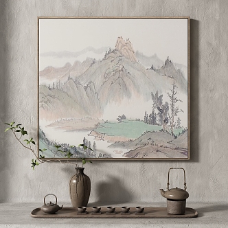 New Chinese Landscape Painting Texture Decorative Painting 3d model