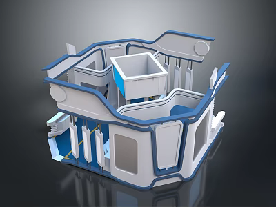 Modern Architectural Model With Blue Accents And Multi Level Structures 3d model