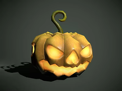 Halloween Pumpkin Shaped Pendant Light With Curved Stem Carved Face And Glowing Interior 3d model