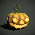Halloween Pumpkin Shaped Pendant Light With Curved Stem Carved Face And Glowing Interior