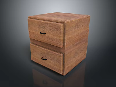 Functional Wooden Two Drawer Cabinet With Natural Grain And Black Handles 3d model