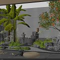 Serene Indoor Landscape With Green Plants Rocks Water Feature And Floor Cushions