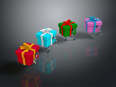 Colorful Gift Boxes With Decorative Ribbons And Cartoon Legs For Festive Decor 3d model