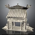 Traditional Chinese Stone Architecture Model With Ornate Roof Tiles Decorative Carvings And Base