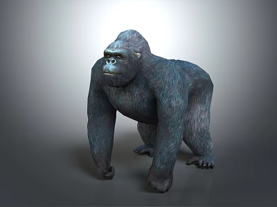 Detailed Realistic Gorilla 3D Model in Standing Pose on Gray Background 3d model