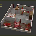 Cartoon Scene of Cozy Small Apartment Open Layout with Bedroom Kitchen Dining and Balcony Plants