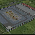 Aerial View of Industrial Factory Building With Red Roof Green Fields and Industrial Equipment