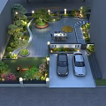 Modern Courtyard Garden Design With Lush Plants Landscape Lights Outdoor Dining Set And Car Parking
