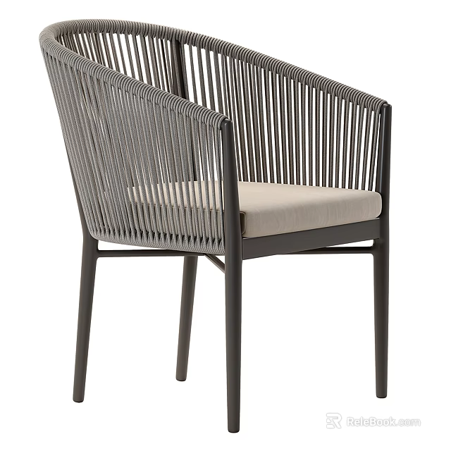 Modern Dark Gray Wicker Leisure Chair With Metal Frame And Beige Cushioned Seat 3d model 