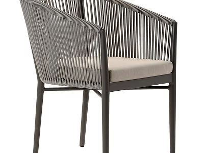 Modern Dark Gray Wicker Leisure Chair With Metal Frame And Beige Cushioned Seat 3d model