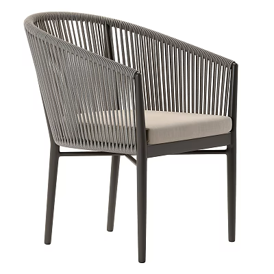 Modern Dark Gray Wicker Leisure Chair With Metal Frame And Beige Cushioned Seat 3d model